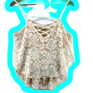 Express Tank Top Womens Small White Tiered Lace Strappy Business Casual Career